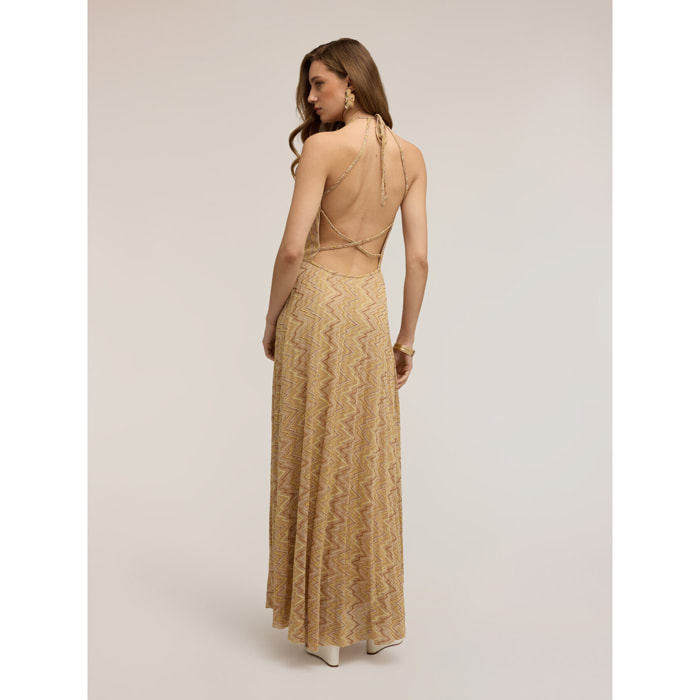 Motivi - Vestito flare lungo misto lurex - Beige