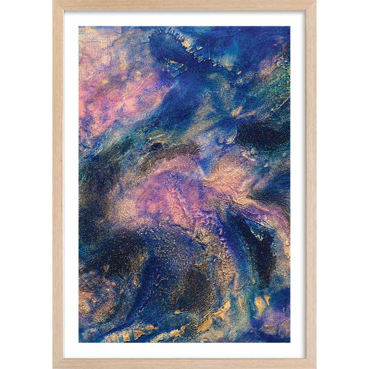 Poster rose nebuleux Affiche sous cadre bois