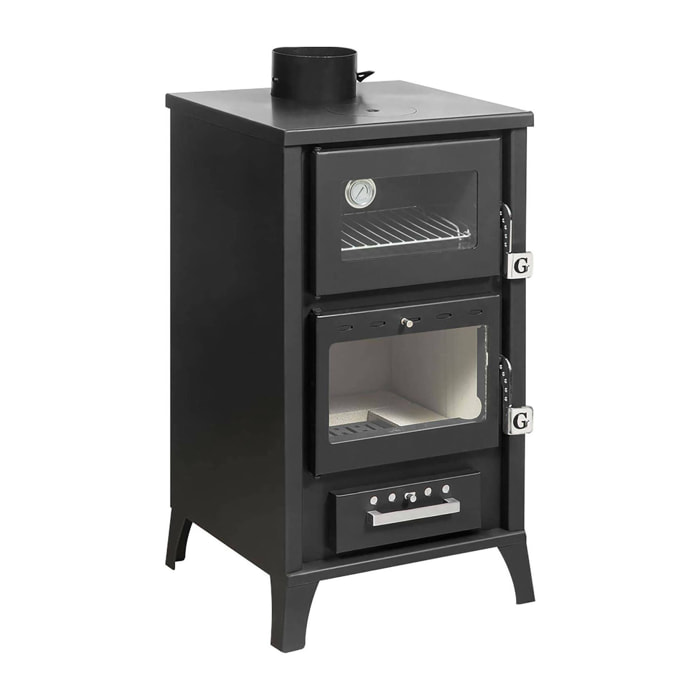 Stufa a legna Algua, Caminetto a legna, Focolare a legna, Stufa rustica, Made in Italy, 49x45 h92 cm, Nero