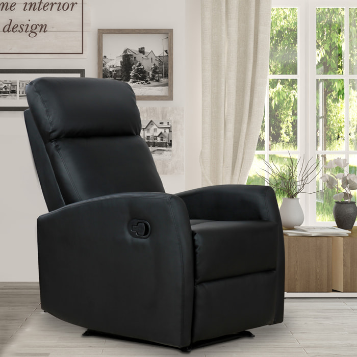 Fauteuil de relaxation inclinable 170° avec repose-pied ajustable revêtement synthétique noir