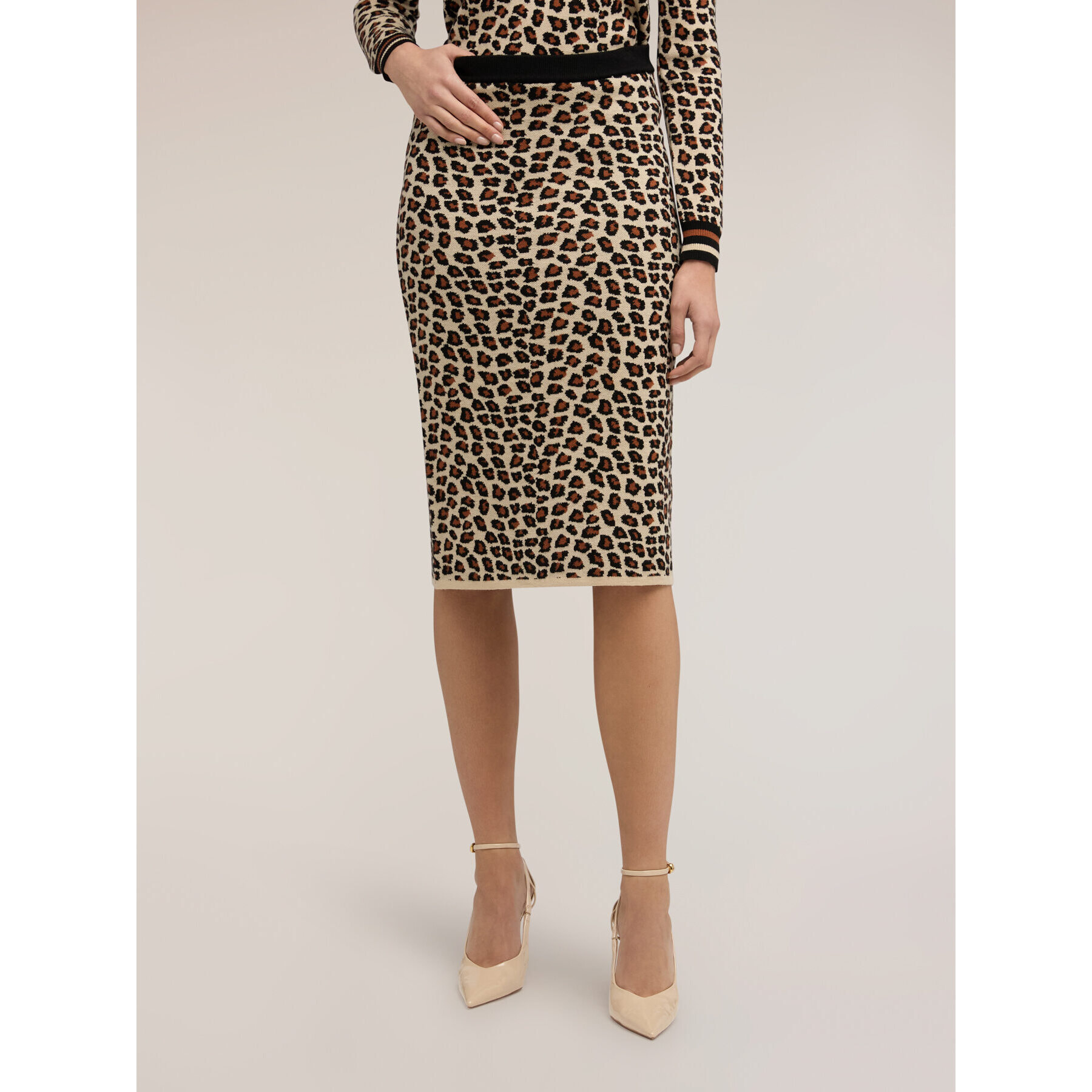 Motivi - Gonna tubino in maglia fantasia animalier - Beige