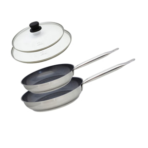 Set de 2 Poêles céramique sans PFAS et 2 couvercles en verre Profi Therm Platinum Elo