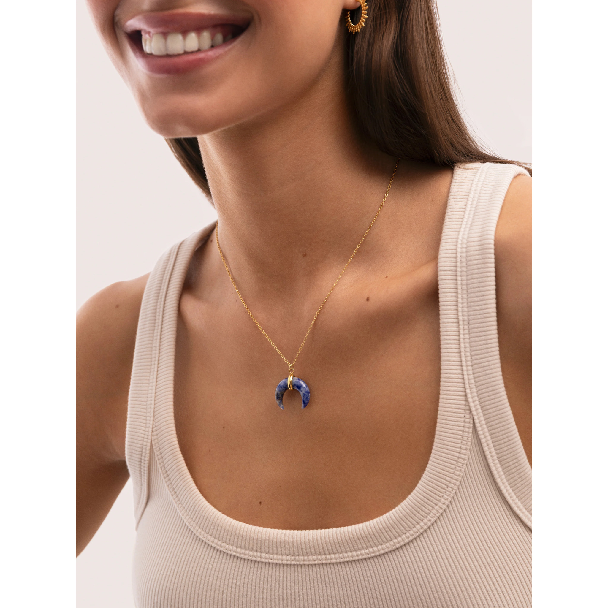 Collana Mini Moon Blu Acciao Placcato Oro
