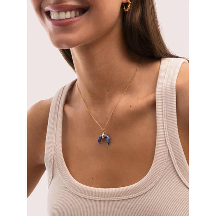 Collana Mini Moon Blu Acciao Placcato Oro