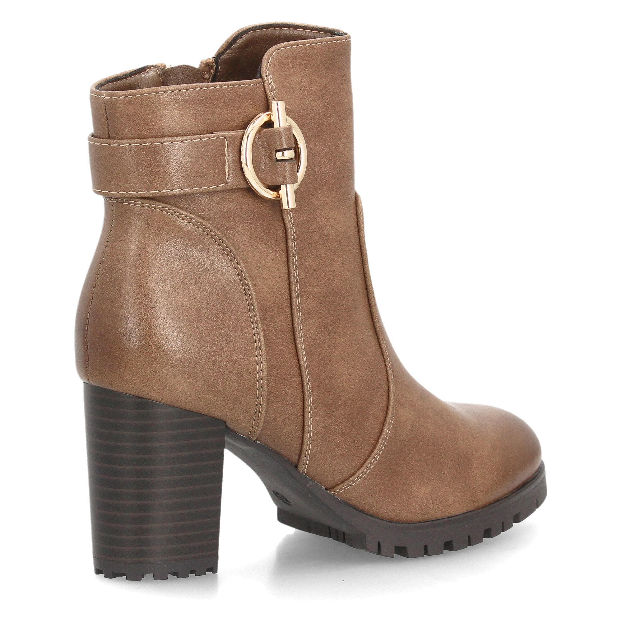 Botines de tacón con hebilla decorativa para mujer.