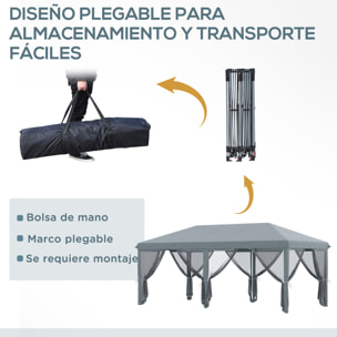 Carpa Plegable Pop-Up Gazebo 6x3 m Cenador Plegable con 6 Paredes Laterales de Malla Anti-UV y Bolsa de Transporte para Camping Fiestas Gris