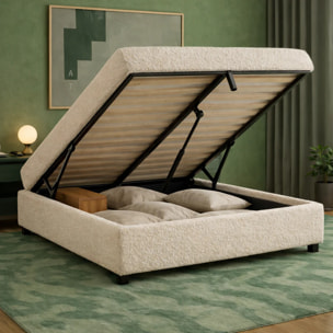 Lit coffre Futura | Ouverture électrique avec télécommande | Espace de stockage jusqu'à 900 L | Bouclette | Sable