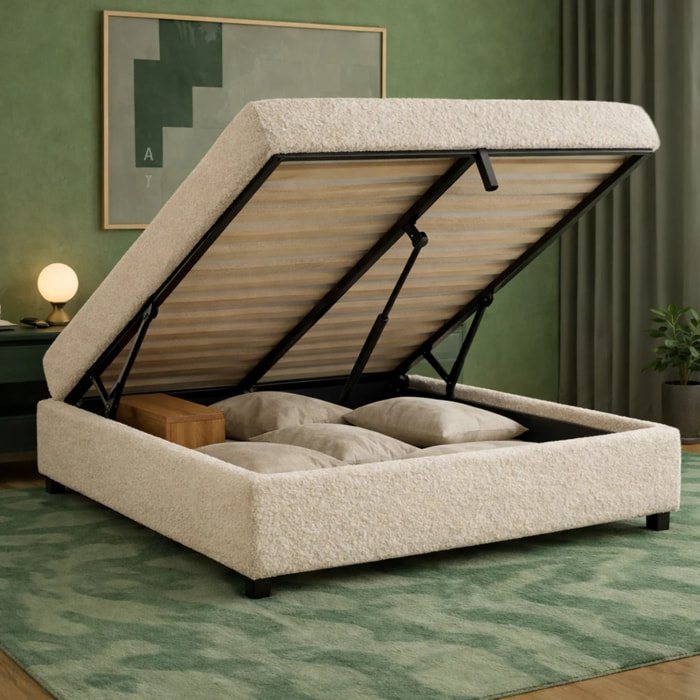 Lit coffre Futura | Ouverture électrique avec télécommande | Espace de stockage jusqu'à 900 L | Bouclette | Sable