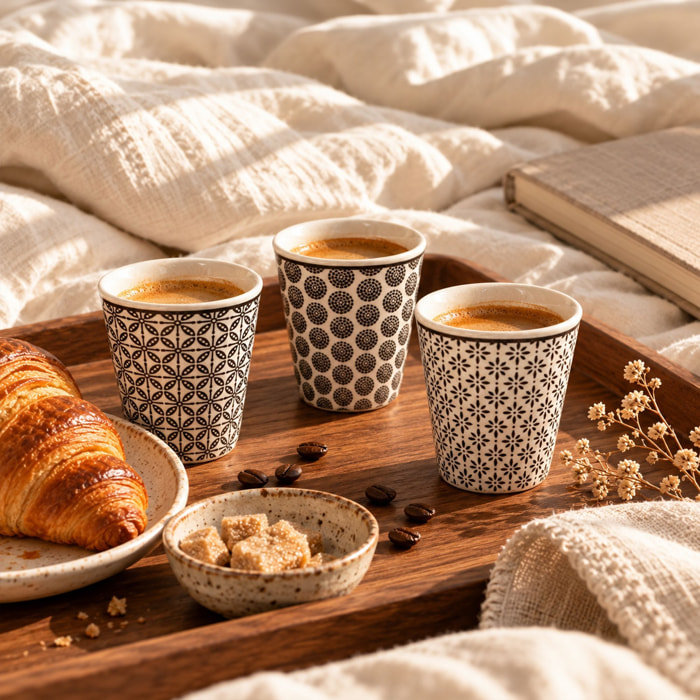 Lot de 6 gobelets café en porcelaine - décors assortis 10cl GRAPHIK