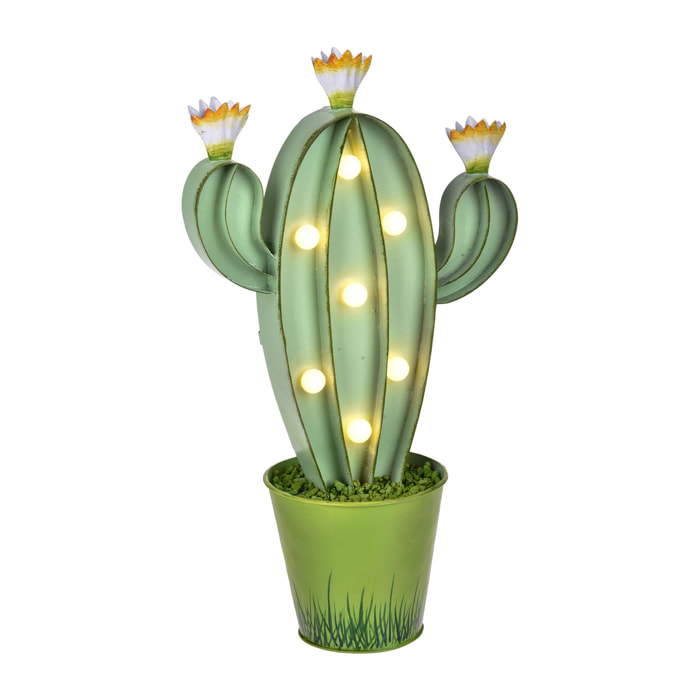 Cactus Con Luci. Altezza 24 Cm - Pezzi 1 - 13X24X8cm - Colore: Verde - Bianchi Dino - Decori Casa E Complementi