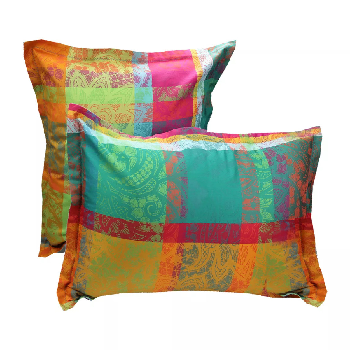 Taie d'oreiller satin de coton motif jacquard multicolore Mille dentelles floralies