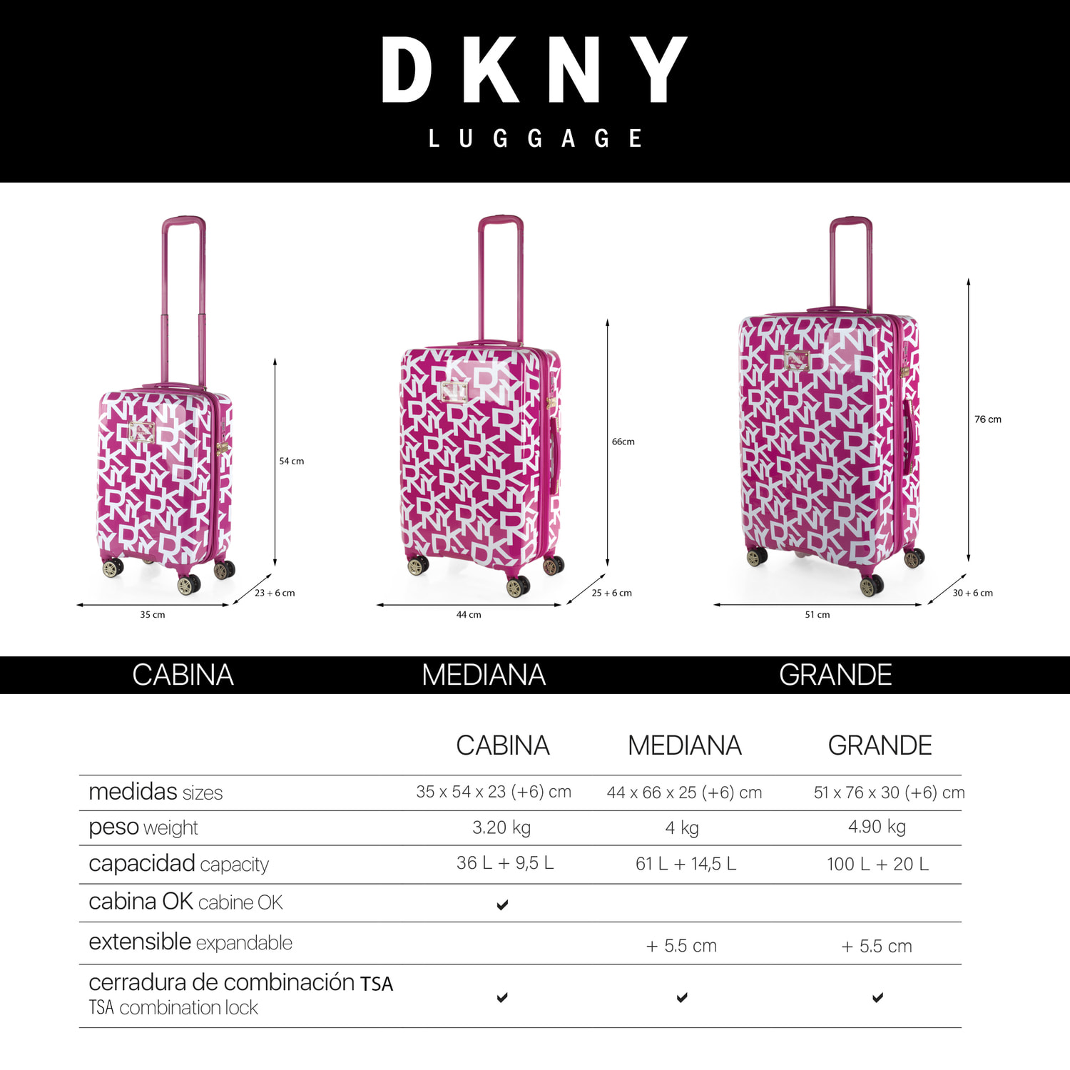 Juego De Maletas Pc Dkny Dkny-626 Signature Hardside Magenta
