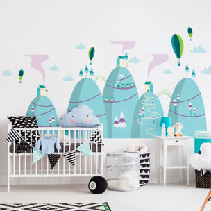 Stickers muraux enfants - Décoration chambre bébé - Autocollant Sticker mural géant enfant montagnes scandinaves LÂCHER DE MONTGOLFIÈRES