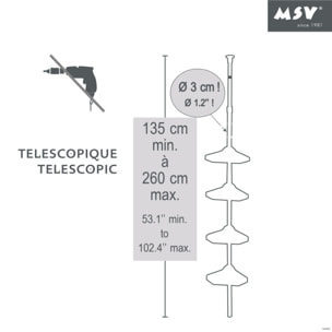 Etagère de douche d'angle auto-portée 135-260cm Blanc telescopique - Sans perçage - 4 tablettes MSV