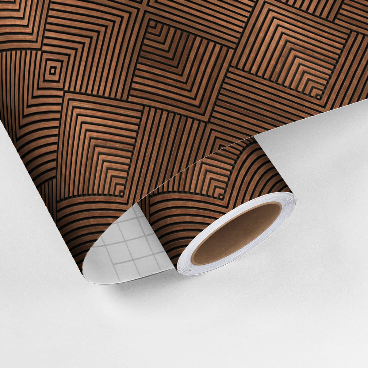 Rouleau revêtement adhésif vinyle au mètre - Sticker mural tête de lit - BOIS BRUN ART DÉCO