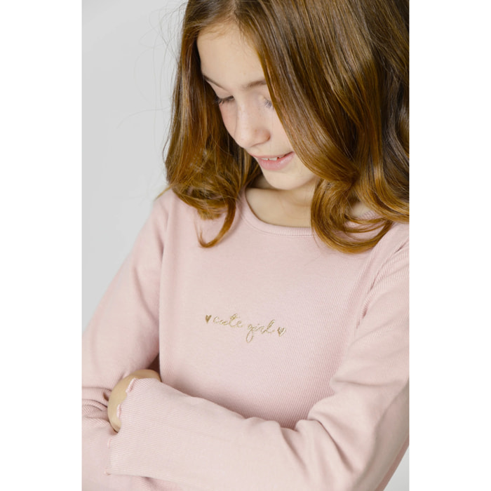 T-shirt Basic Rosa Per Bambina Con Messaggio