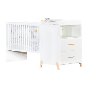 Lit Combiné Evolutif 120x60 en 90x190 en bois blanc