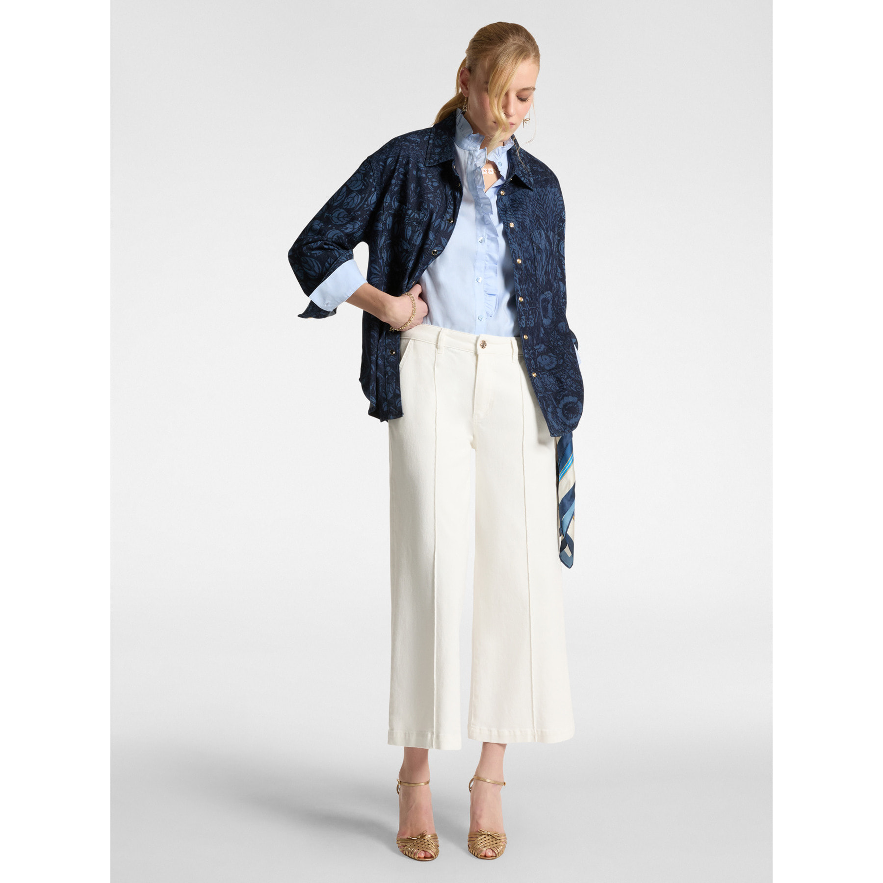 Elena Mirò - Camisa vaquera con diseño de follaje - Azul