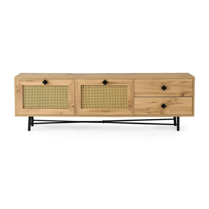 Mobile porta TV Dmarchin, Credenza da soggiorno, Armadio basso per TV, Base parete attrezzata, 180x40h60 cm, Quercia e Nero