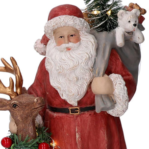 Babbo natale in resina con renna rossa con led cm11,5x11h21