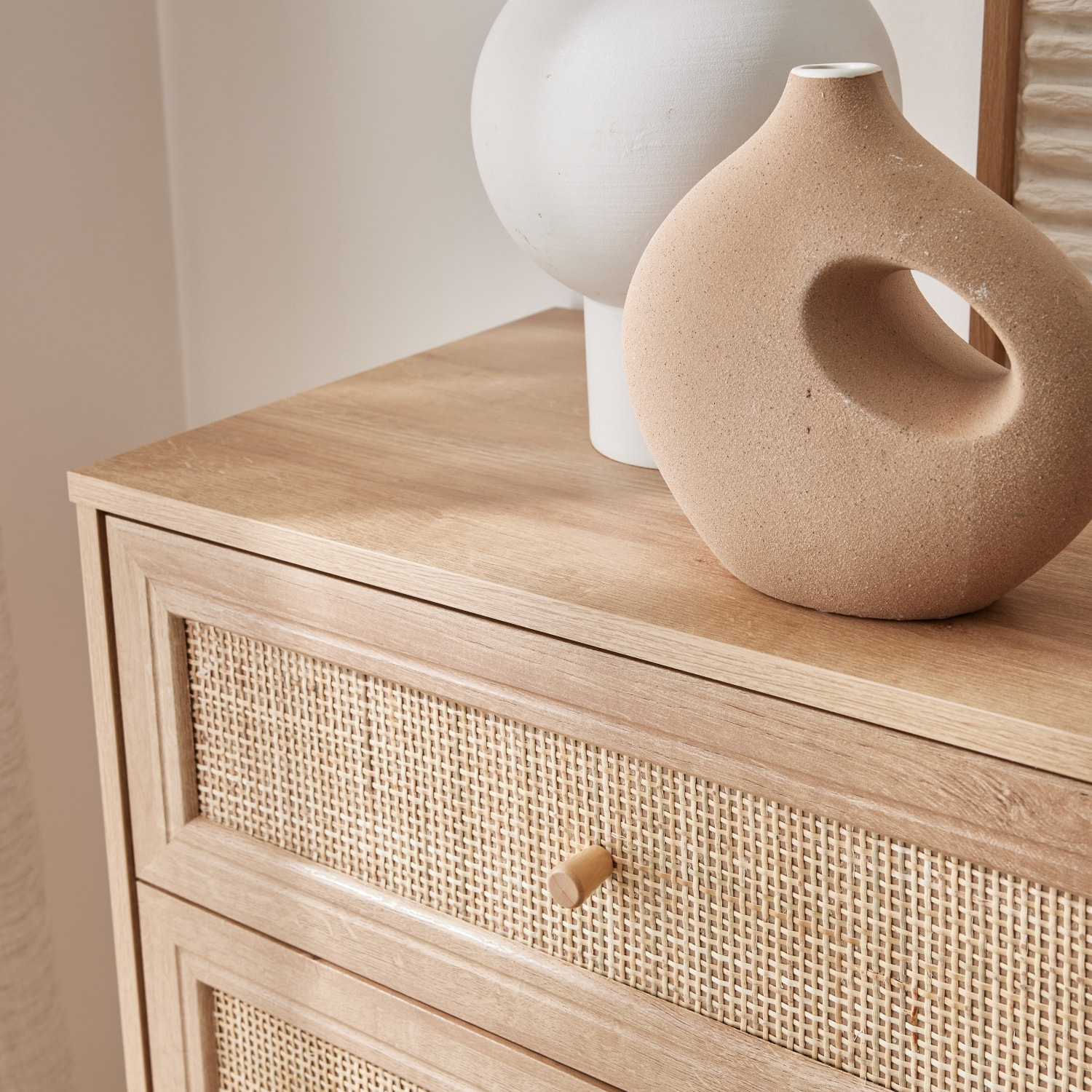 Commode décor bois et cannage 6 tiroirs BOHÈME
