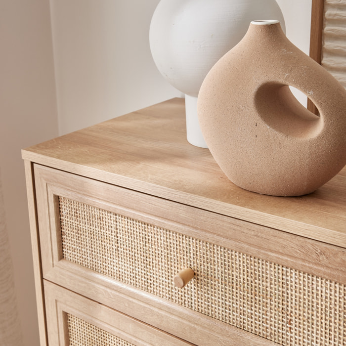 Commode décor bois et cannage 6 tiroirs BOHÈME
