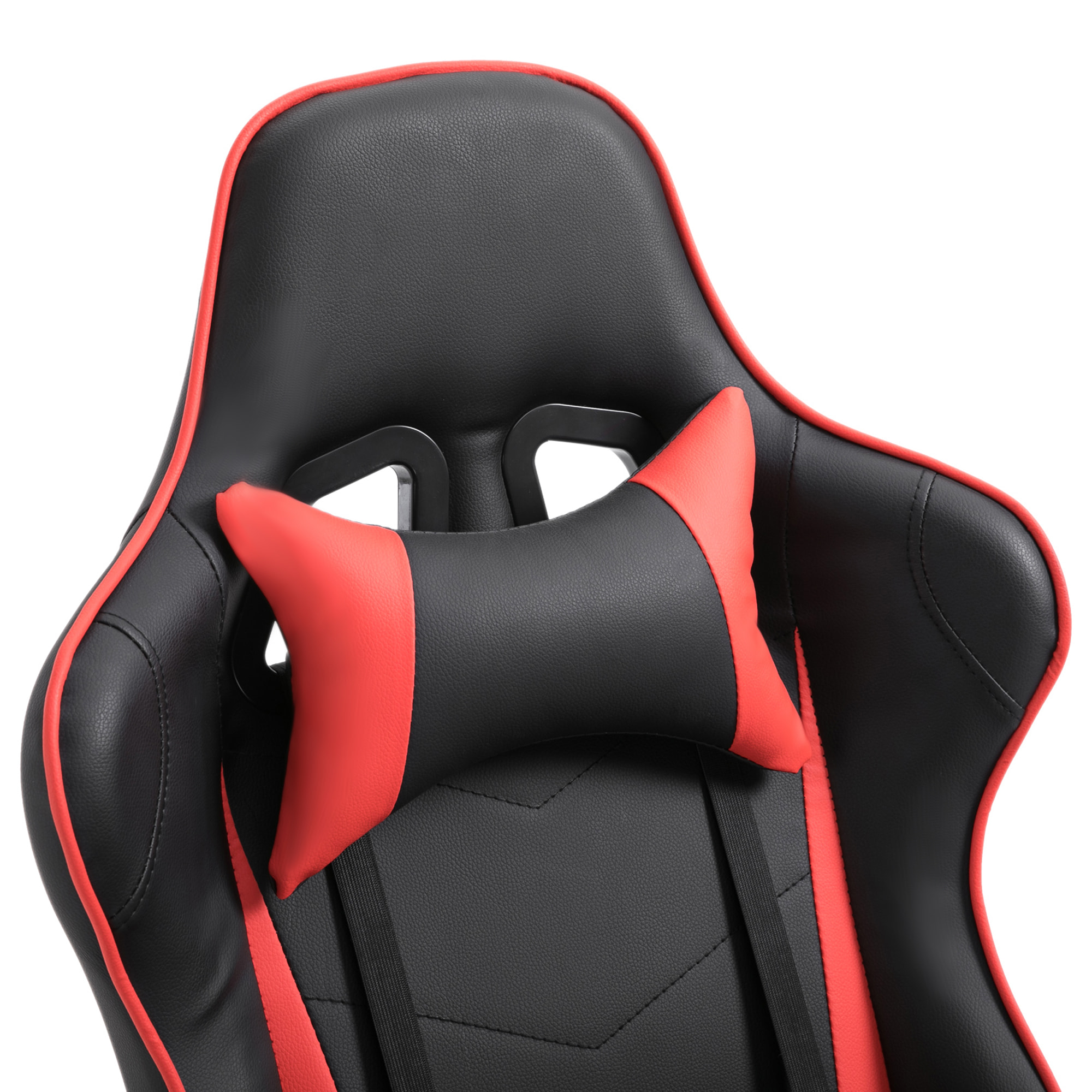 Chaise de bureau gaming style baquet racing pivotant inclinable réglable avec coussins repose-pieds synthétique noir rouge