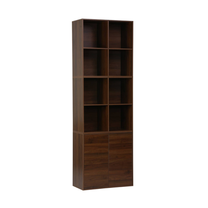 Etagère, bibliothèque modulable décor bois 3 éléments - 2 portes 8 niches KOMPO