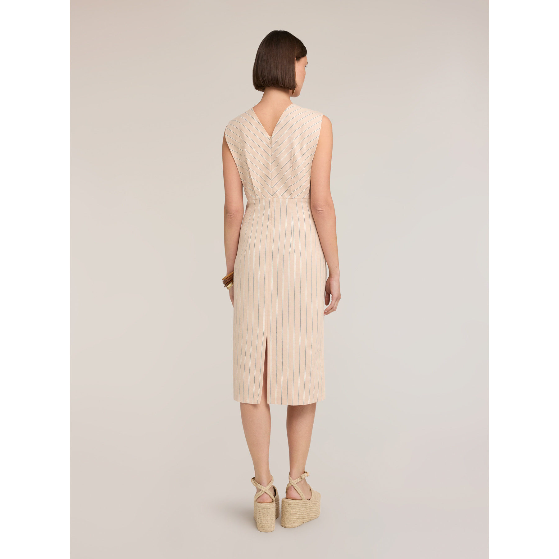Motivi - Vestido tubo de rayas en mezcla de lino - Beige
