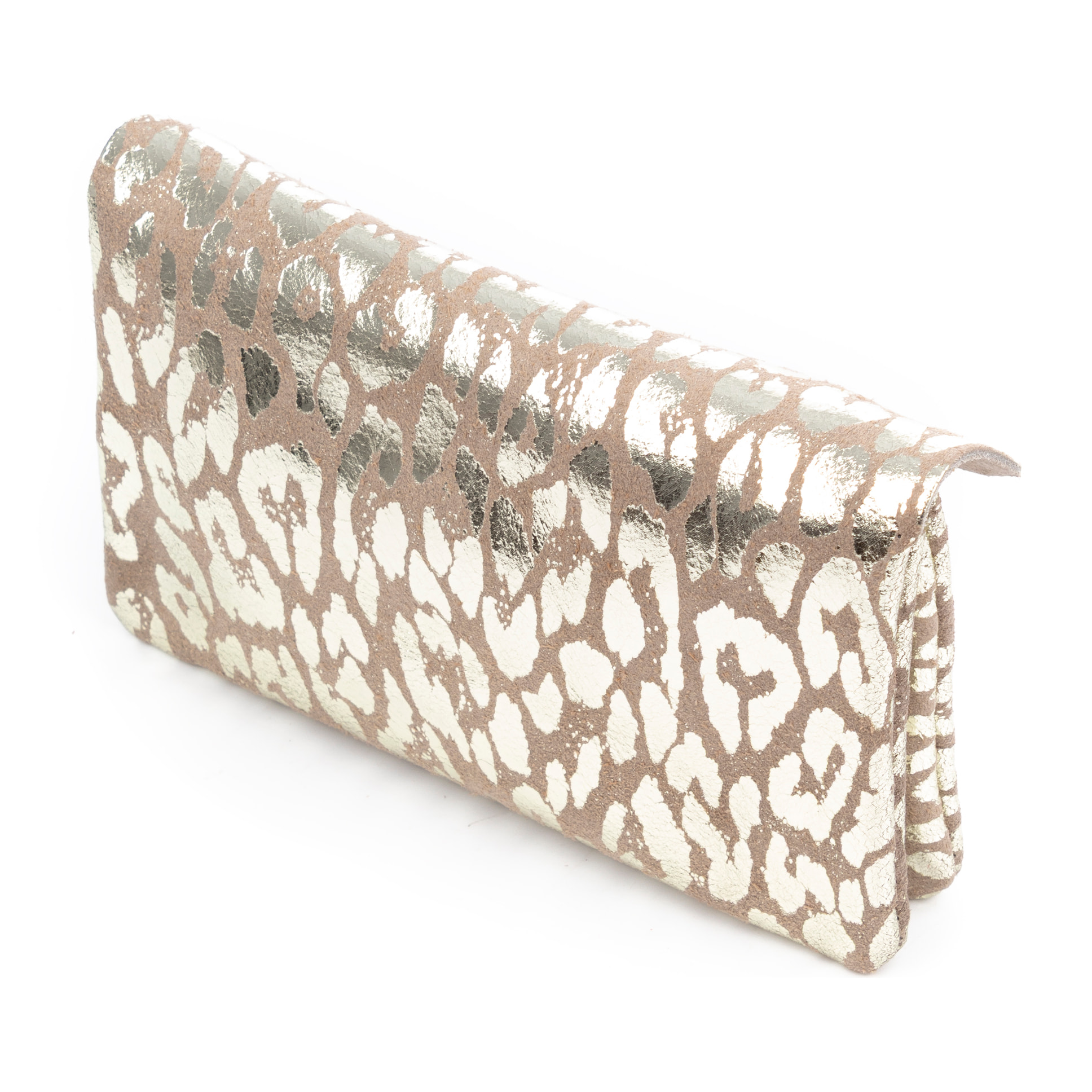 Alseno portafoglio allungato donna. Pelle Scamosciata autentica, design stampa animale leopardata, laccato lucido.