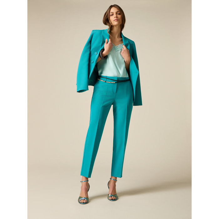 Oltre - Pantalones cropped con raya marcada - Petrol Blue