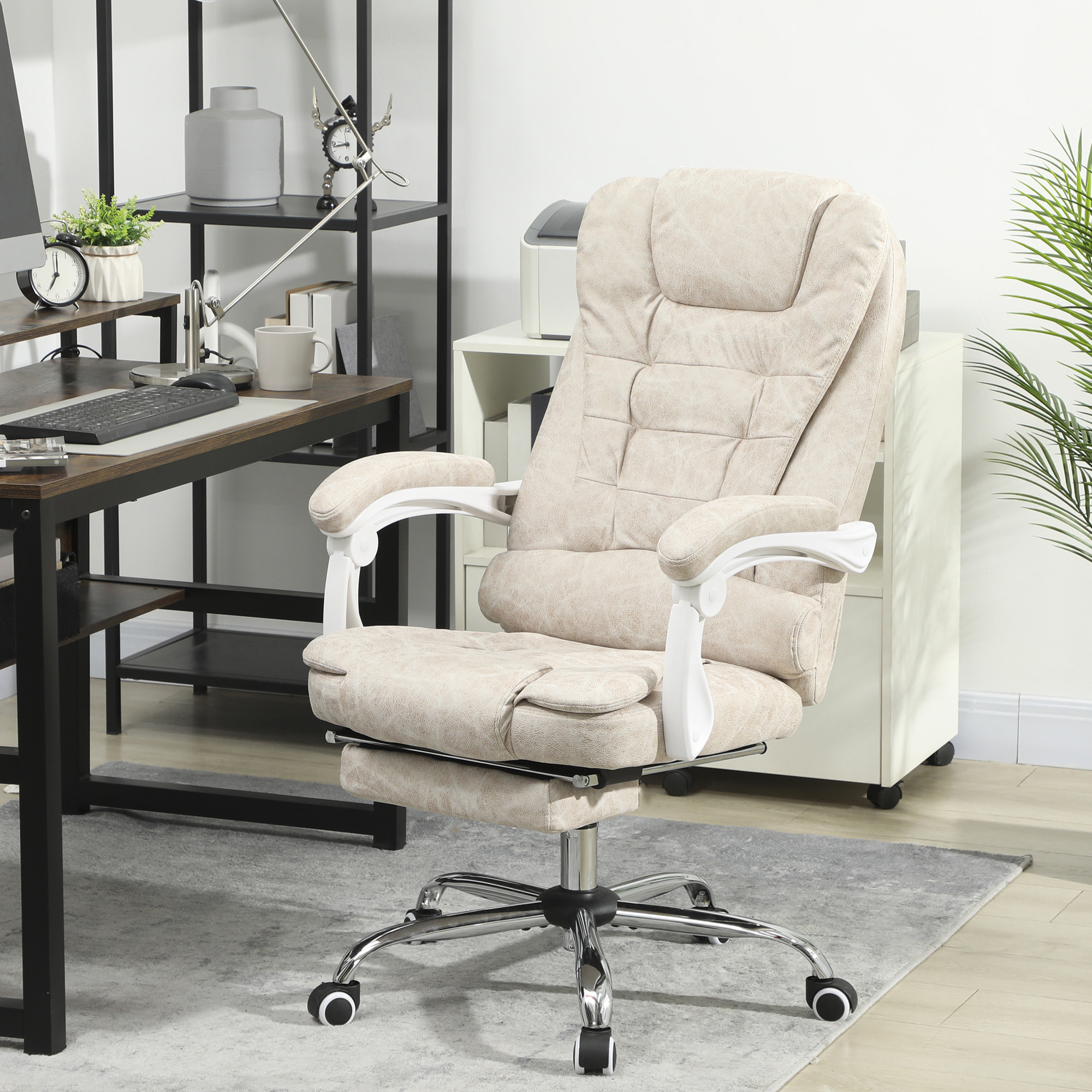 Fauteuil de bureau direction massant chauffant hauteur réglable dossier inclinable tissu beige