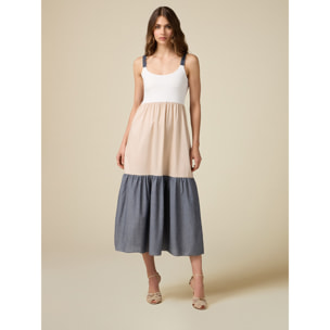 Oltre - Vestido largo colour block - Beige