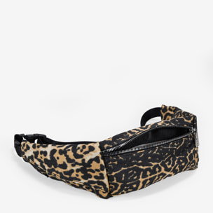 Riñonera plana leopardo cuero con cremallera