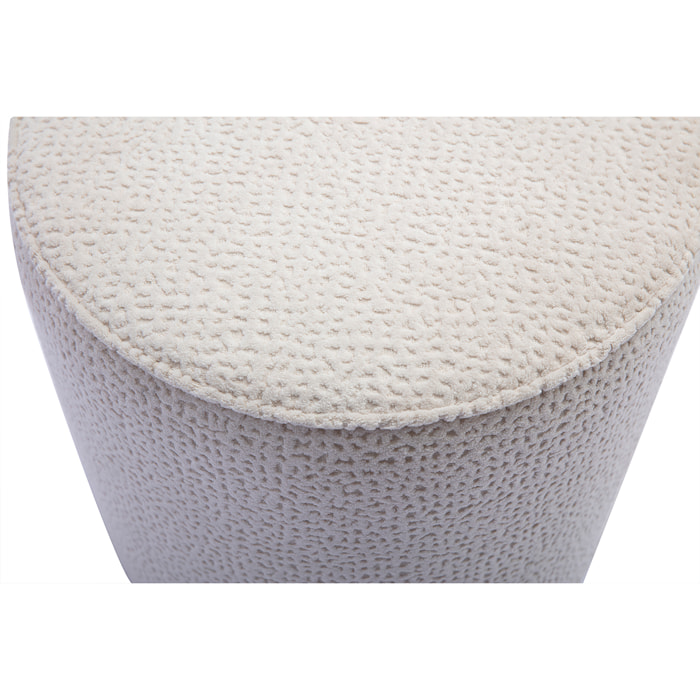 Pouf rond en tissu effet velours texturé écru à motifs D40 cm WANGA