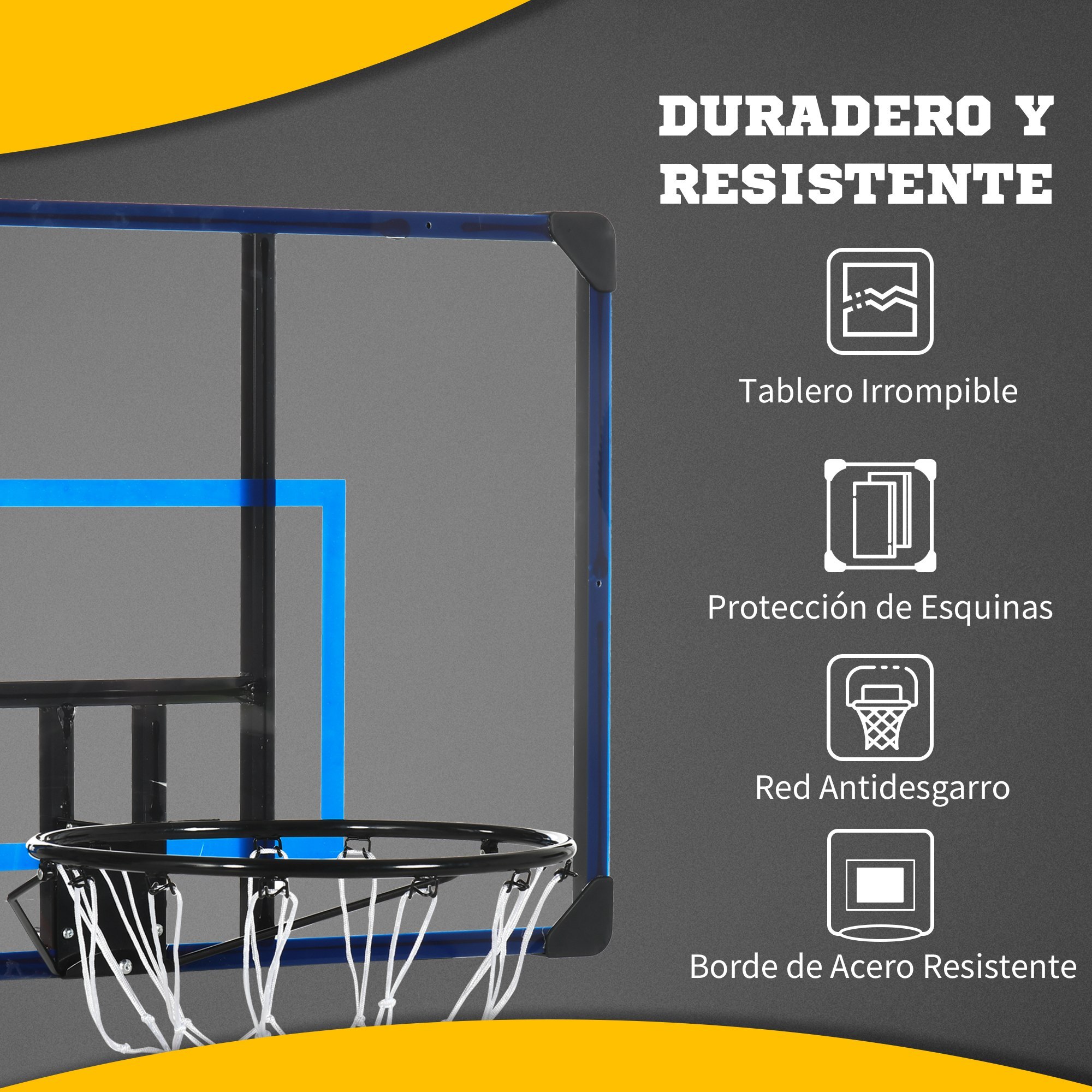 Canasta de Baloncesto de Pared Tablero de Baloncesto Aro de Baloncesto para Exterior 113x61x73 cm Azul y Negro