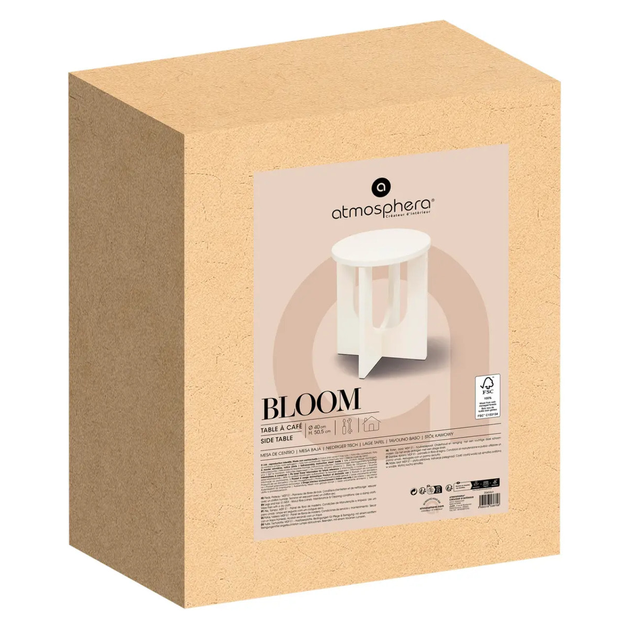 Table d’appoint "Bloom" ivoire 50,540x40cm