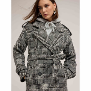Motivi - Cappotto in misto lana fantasia check - Grigio