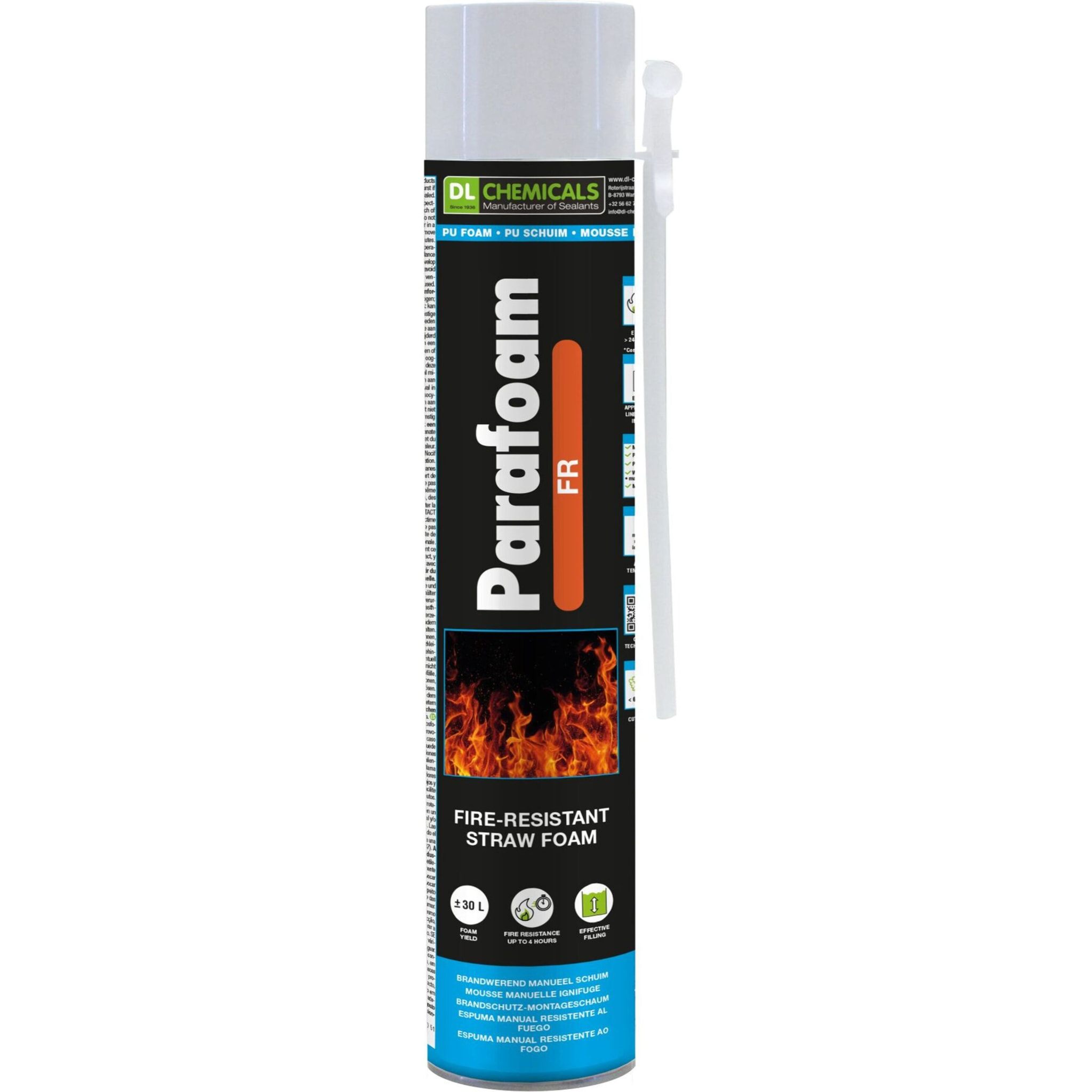 Mousse polyuréthane Parafoam FR DL CHEMICALS - Coupe feu type FR - Cartouche de 750 ml - Lot de 12 - 0900018N000049