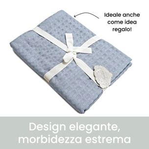 INTRECCI Set Asciugamani Bagno Viso e Bidet, Coppia Asciugamani Bagno, in Spugna di Puro Cotone 300 gr/mq, 110 x 60 cm + 60 x 40 cm, Morbido al Tatto, Tinta Unita Azzurro. Modello: Napone