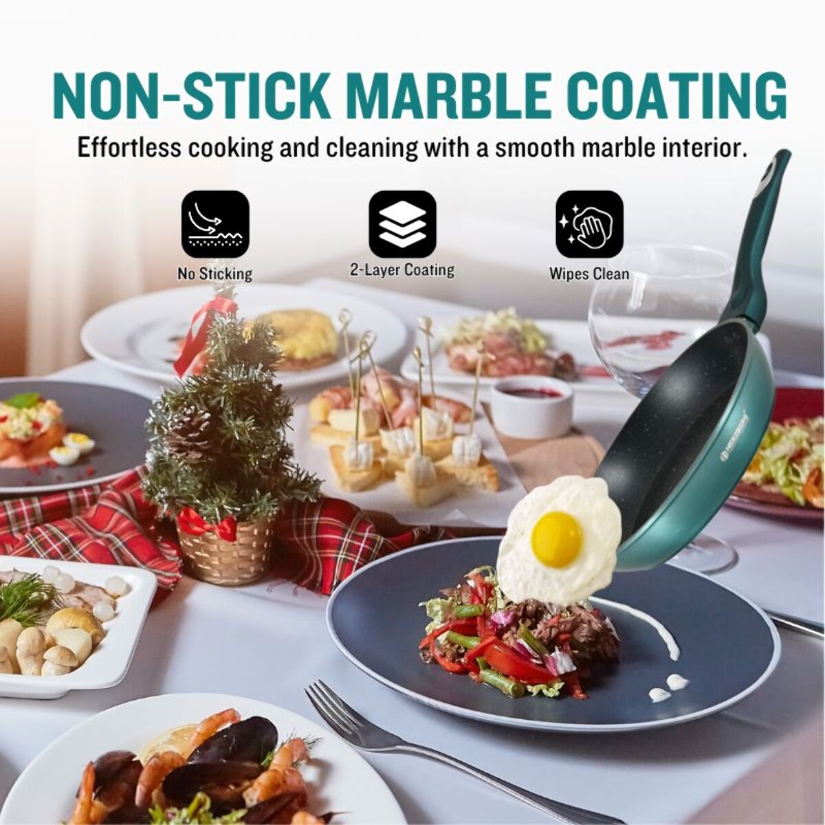 Batterie de cuisine 15 pièces avec revêtement en marbe Bleu Herzberg HGMETBL15-BLU