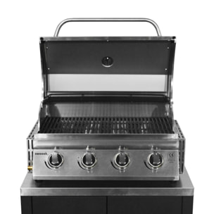 Barbecue à gaz avec 4 brûleurs à poser avec récupérateur de graisse + Meuble de cuisine extérieure en acier L80cm