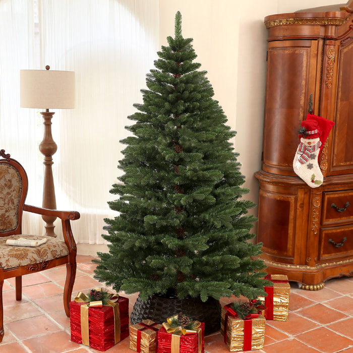 Árbol de Navidad 180 cm, Árbol de Navidad Artificial con 1050 Ramas y Base de Acero Plegable, Realista de Pino Completo, Montaje Rápido, Decoración Navideña para Salón, Interior, Verde