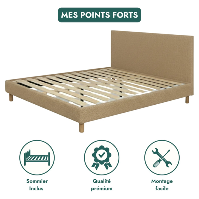 Lit Colisée avec tête de lit| Robuste et confortable | Montage simple rapide | Bouclette | Camel