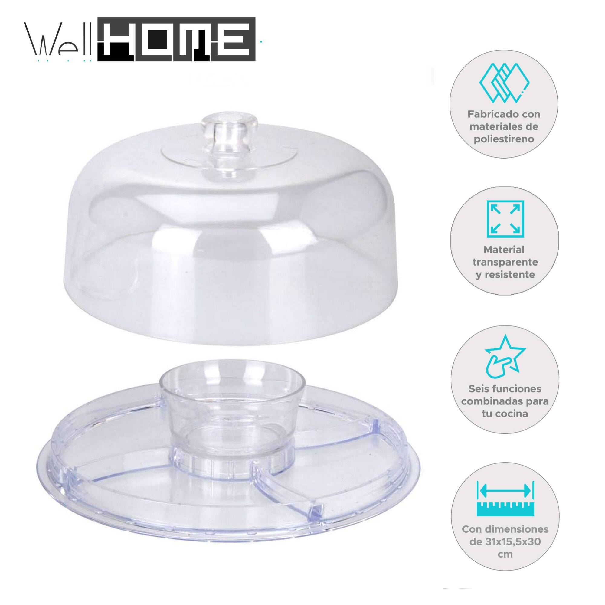 plato para tarta con cúpula multifuncional de 6 usos ø30,5 cm