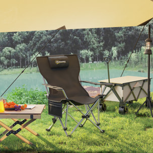 Chaise de camping pliante - repose-pied amovible, rangements - sac transport - noir
