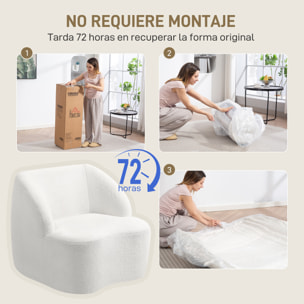 Sillón Tapizado en Borreguito Sillón de Salón de 81 cm con Diseño Curvo Acolchado Grueso No Requiere Montaje para Dormitorio Sala de Estar Oficina Crema