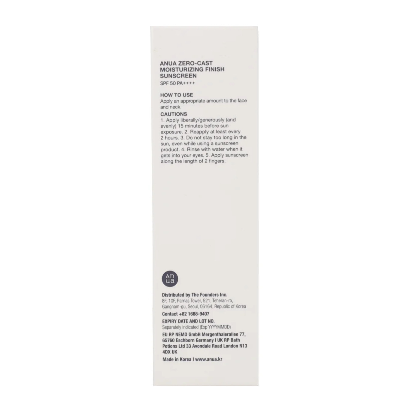 Zero-Cast Moisturizing Finish Sunscreen Anua 50ml