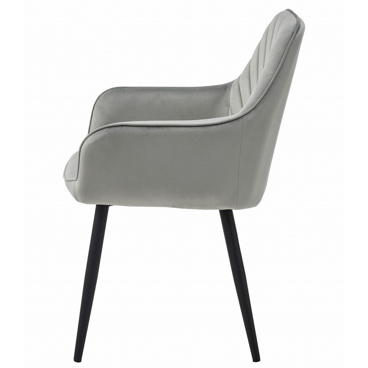 Sedia Nana con braccioli in velluto grigio argento e gambe nere