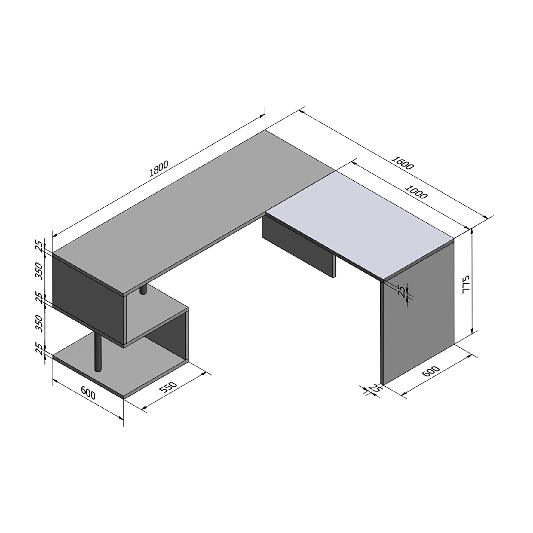 Scrivania Sasha, Scrittoio angolare porta PC, Tavolo multiuso per ufficio, Scrivania salvaspazio multiposizione, 100% Made in Italy, cm 160x60h78, Rovere